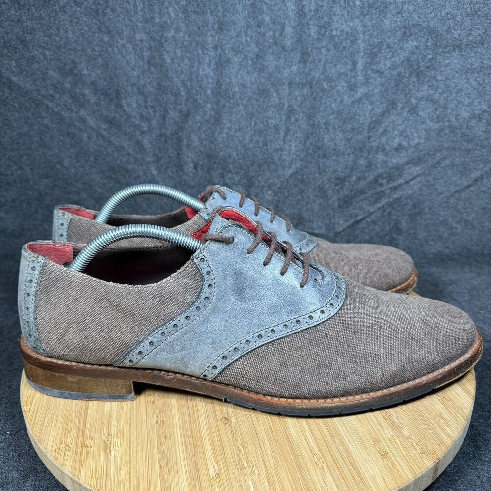 Suitsupply Shoes Mens 10 Brown Canvas Blue Leather Lace Up Oxford Dress‎